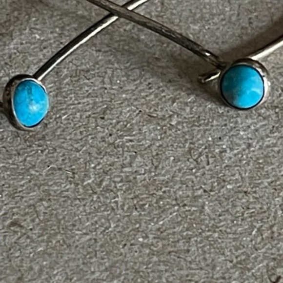 Sterling Silver Sleeping Beauty Turquoise Long Wire Earrings Vintage 1960's - Picture 6 of 7